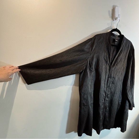 EILEEN FISHER Sz 2X Tunic Top Buttoned Pockets Silk Wool Blend Metallic Sheen - Picture 6 of 13